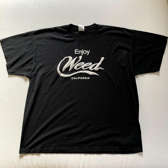 Vintage Enjoy Weed California Shirt 2XL Black Puff Print Humor Marijuana 90s - Picture 1 of 8